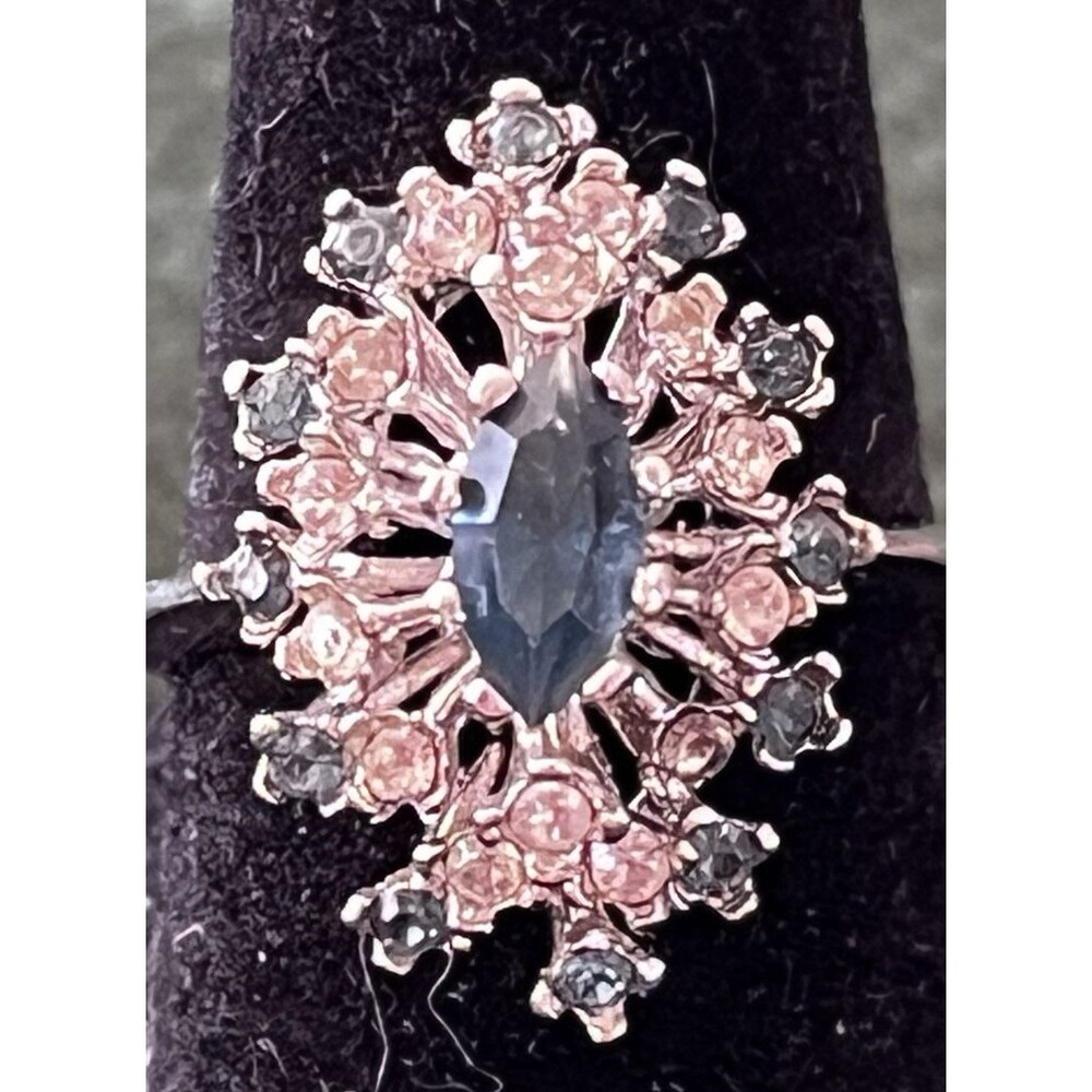 Vint 18K HGE Blue & White Costume Cocktail Statement Ring Size 6.5 Signed CCI
